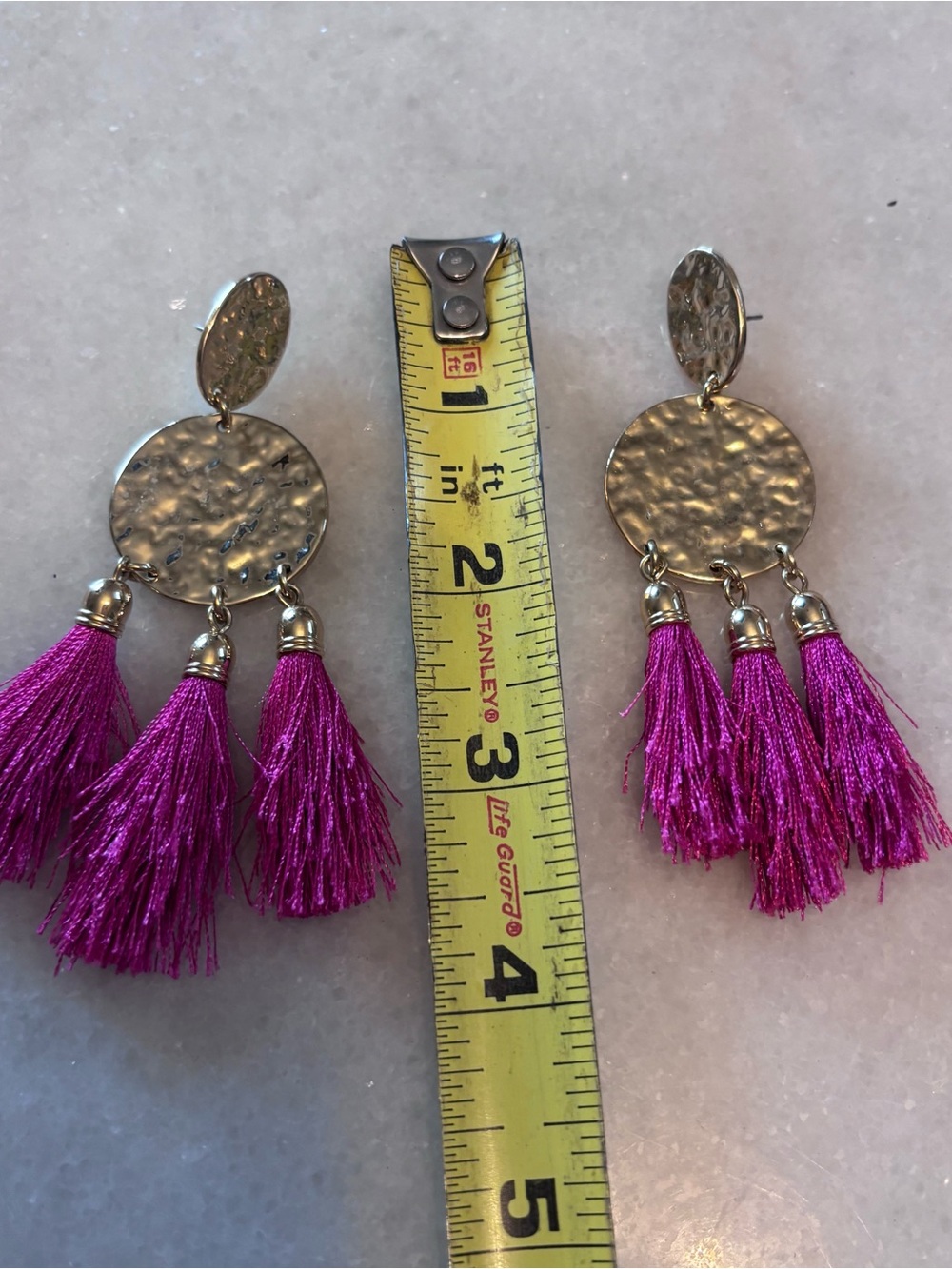 Lilly Pulitzer Gold Disc Earrings with Pink Tassels - Picture 2 of 3